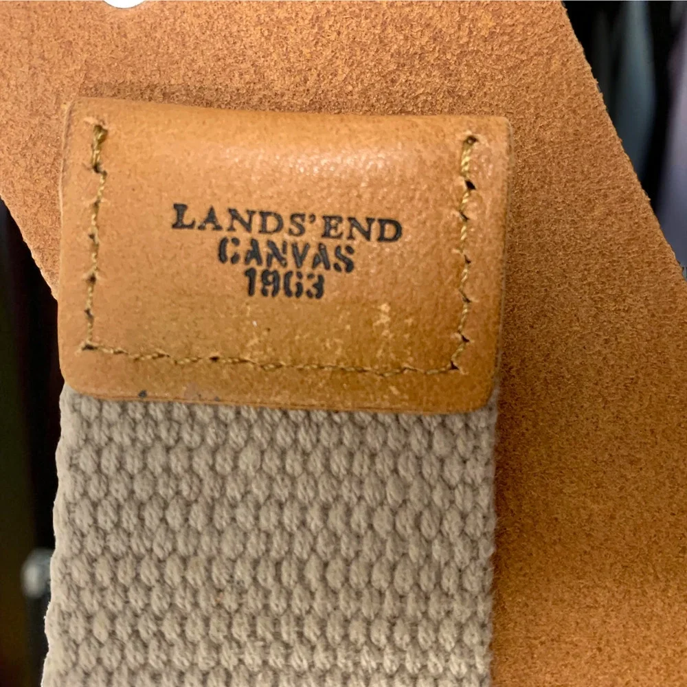 Vintage Y2K Lands' End Sz XS Leather & Canvas Wide Waist Cinch Safari Belt READ